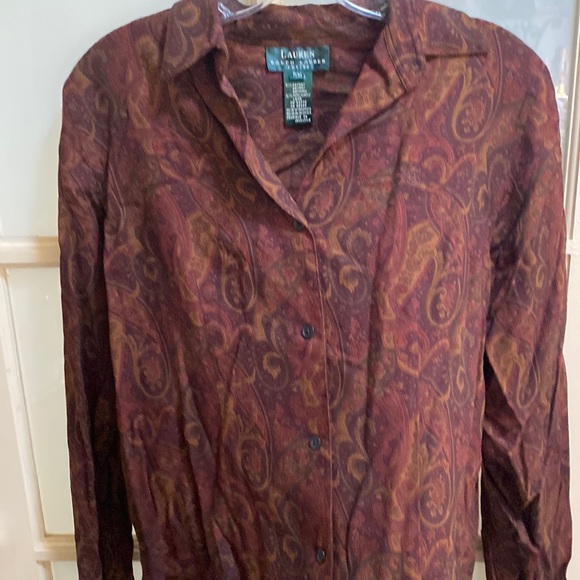 Lauren Ralph Lauren button down brown shirt paisley size petite P M - Picture 12 of 16